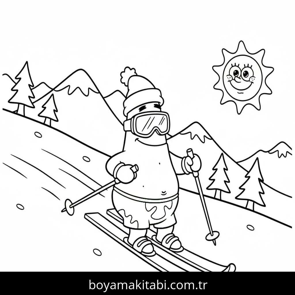 Kayak boyama sayfası – PDF indir, sevimli karakter
