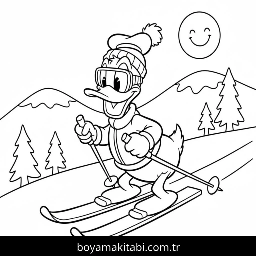 Kayak boyama sayfası – çocuklar için, çizgi film temalı
