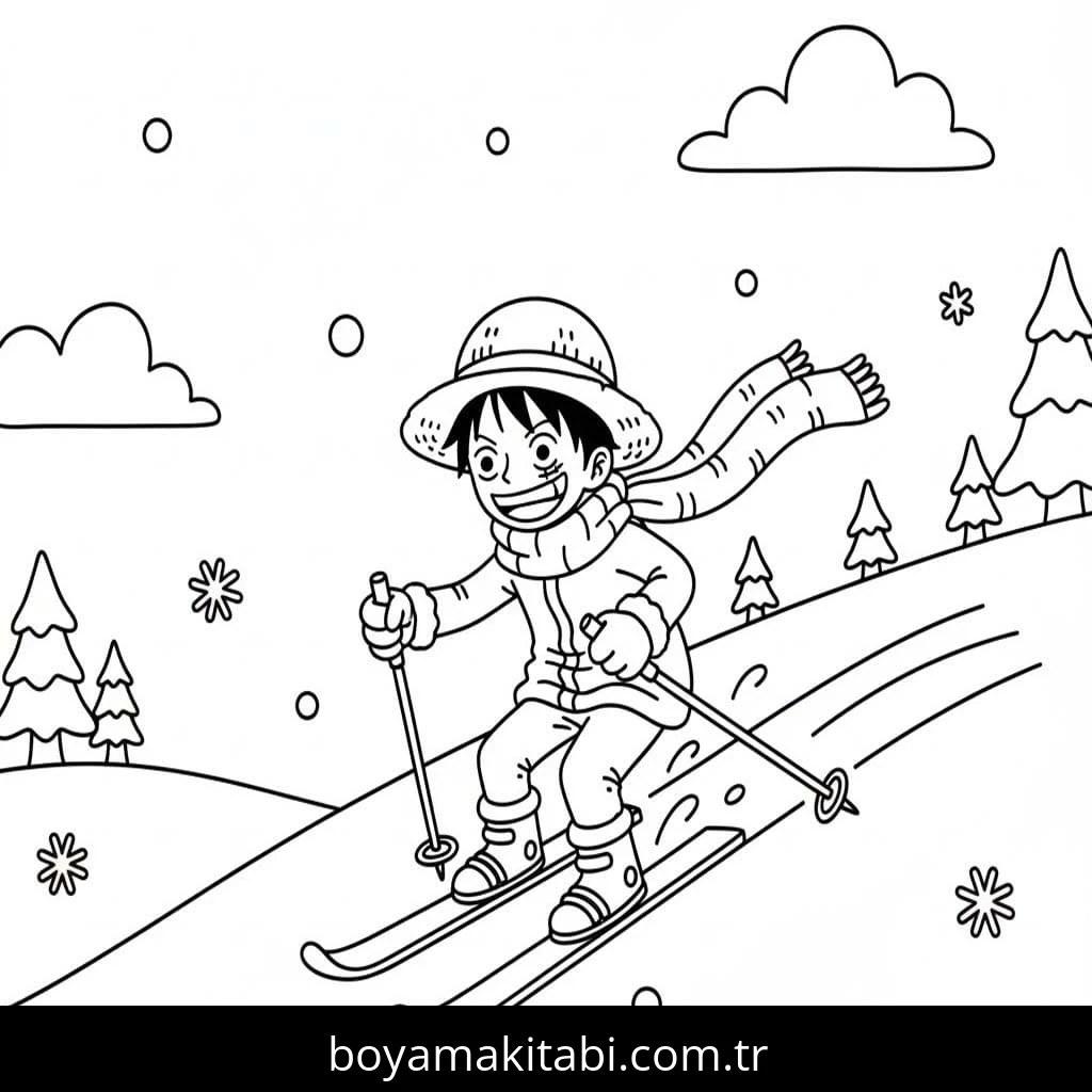 Kayak boyama sayfası – renkli çizimler, okul öncesi