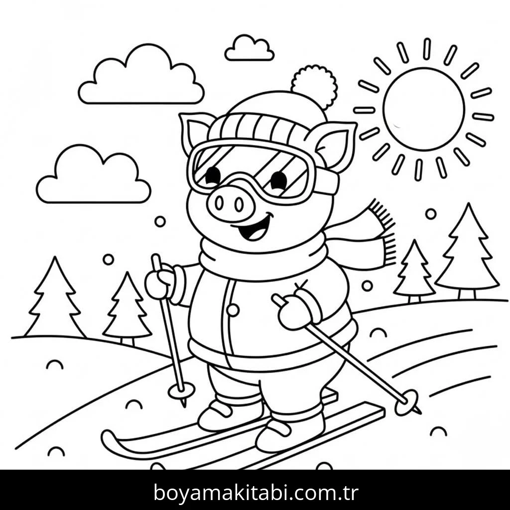 Kayak boyama sayfası – sevimli karakter, sanatsal çalışma