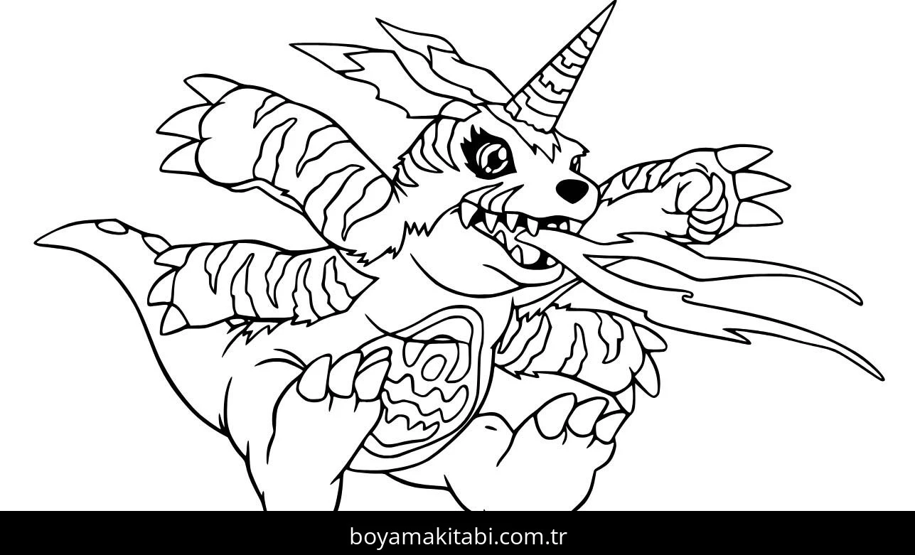 Digimon boyama sayfası – çocuk aktivitesi, PDF indir