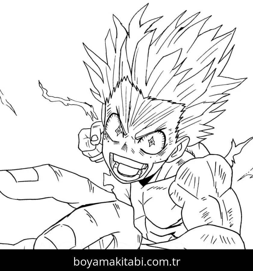 Izuku Midoriya boyama sayfası – renkli çizimler, okul öncesi