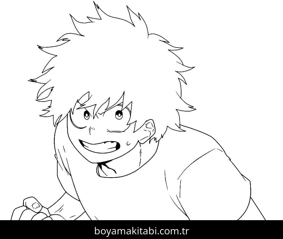 Izuku Midoriya boyama sayfası – sevimli karakter, sanatsal çalışma