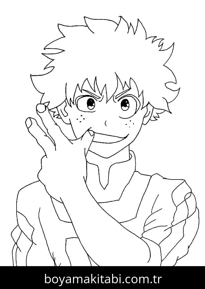 Izuku Midoriya boyama sayfası – el becerilerini geliştirir, boyama çalışması