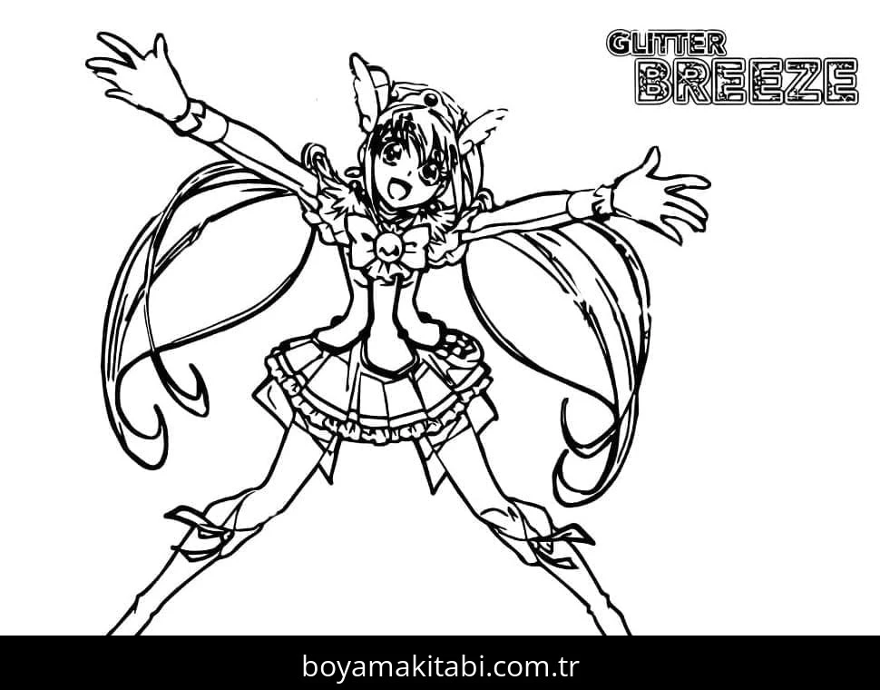 Glitter Force boyama sayfası – PDF indir, sevimli karakter