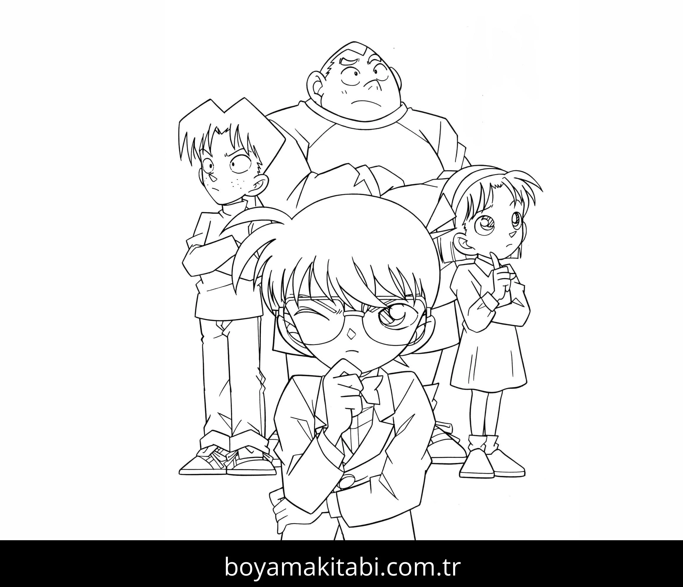Dedektif Conan boyama sayfası – çizgi film temalı, basit çizim