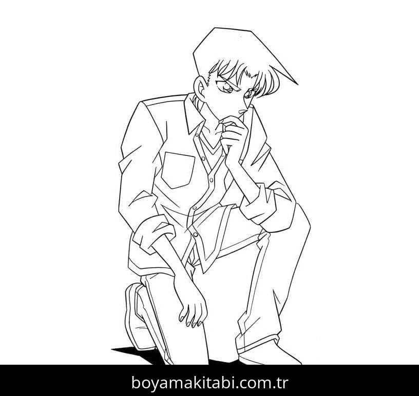 Dedektif Conan boyama sayfası – el becerilerini geliştirir, boyama çalışması