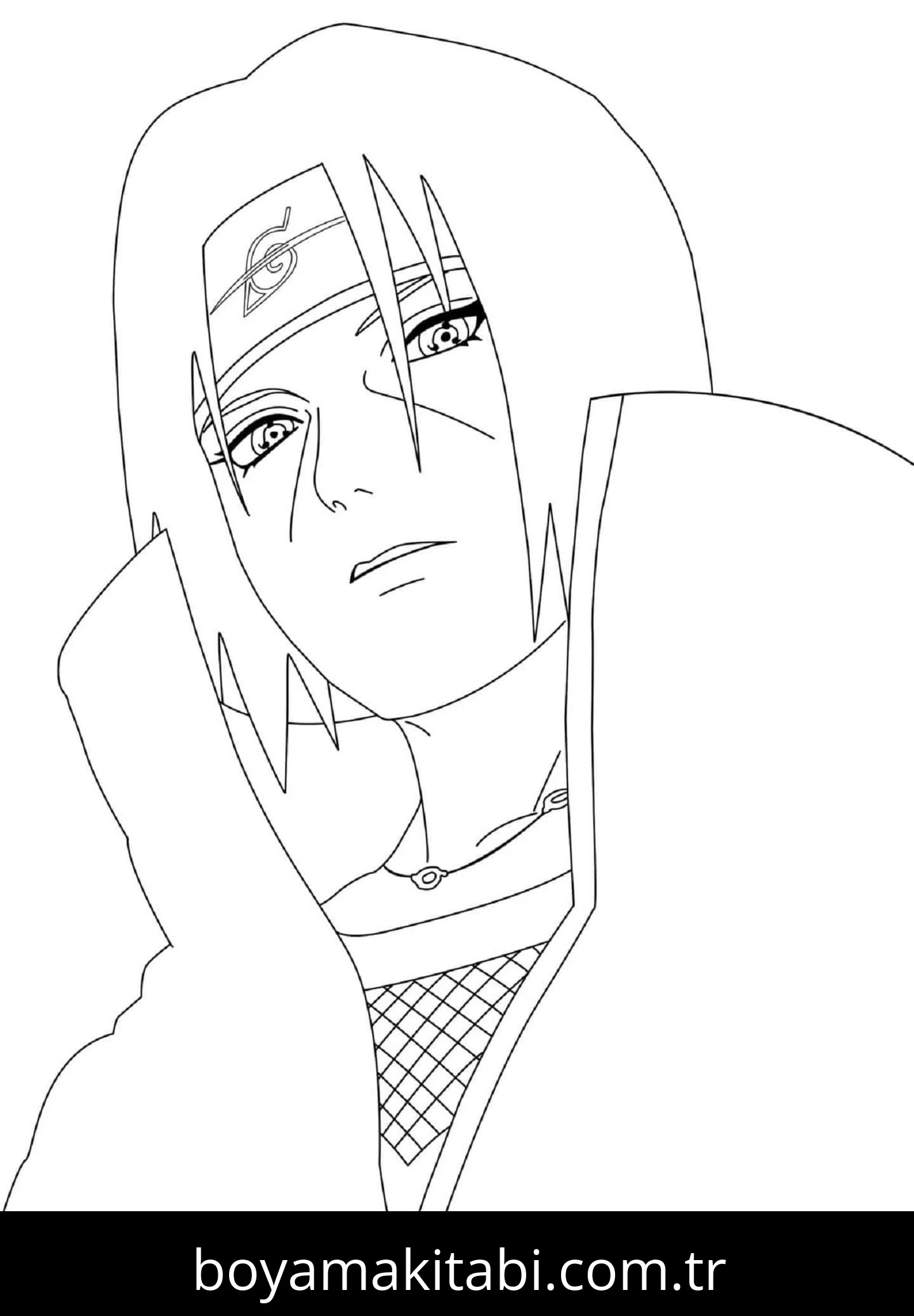 Itachi Uchiha boyama sayfası – kolay boyama, eğitici aktivite