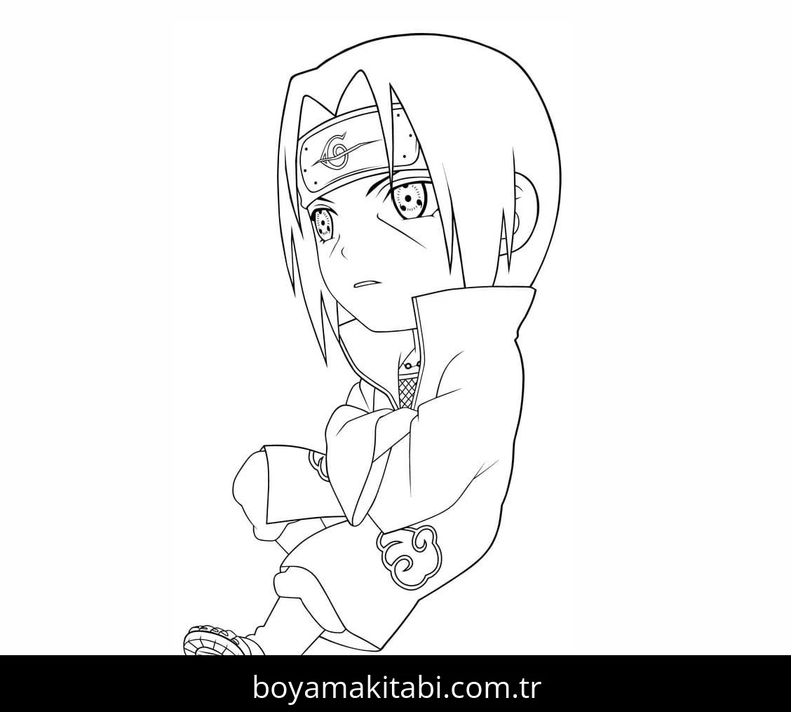 Itachi Uchiha boyama sayfası – eğitici aktivite, yaratıcılık