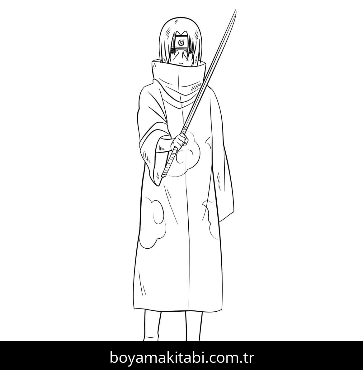 Itachi Uchiha boyama sayfası – el becerilerini geliştirir, boyama çalışması