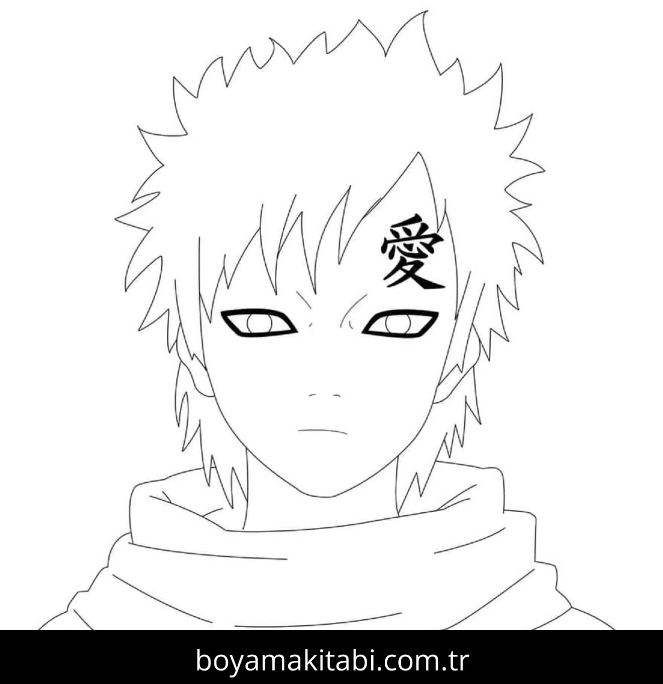 Gaara boyama sayfası – çocuklar için, çizgi film temalı
