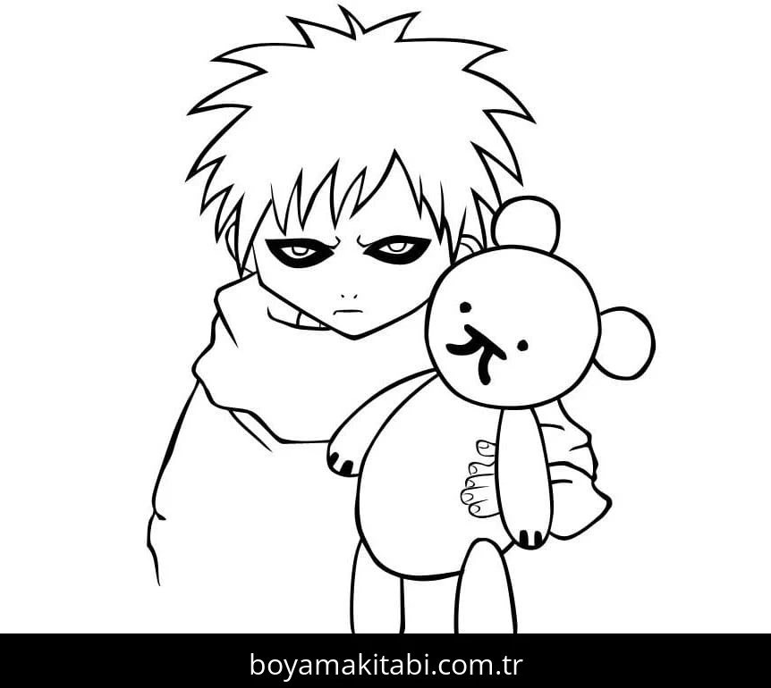 Gaara boyama sayfası – basit çizim, kolay boyama
