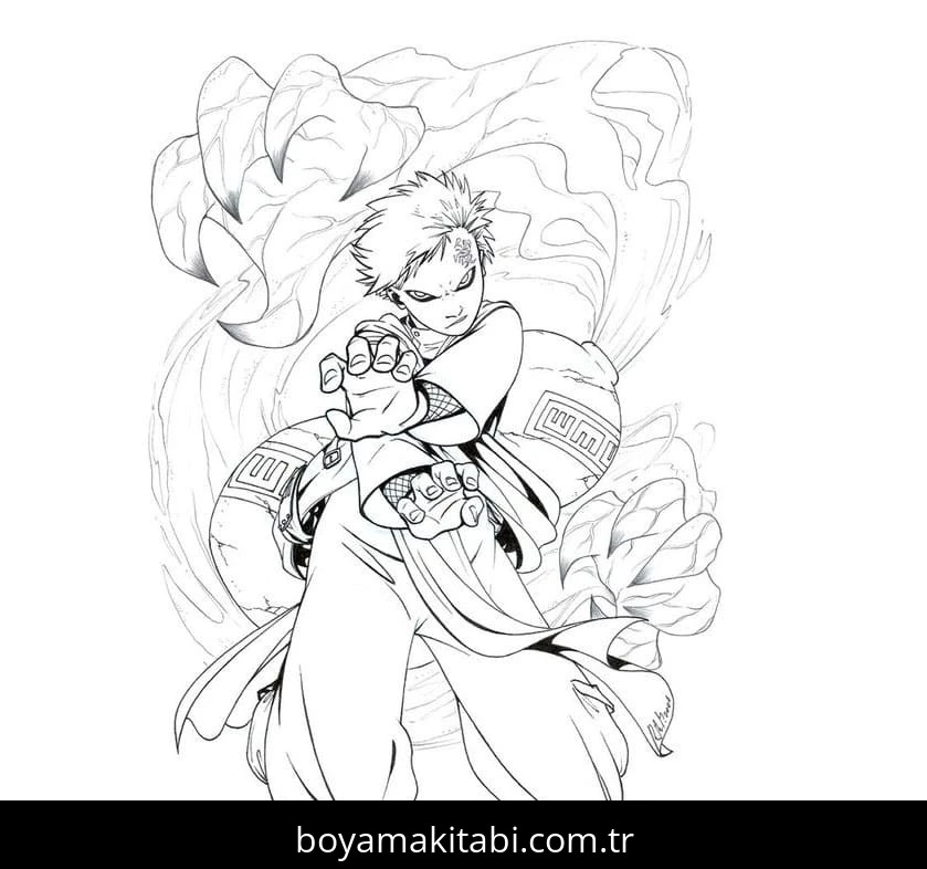 Gaara boyama sayfası – boyama çalışması, yaratıcılığı geliştirir