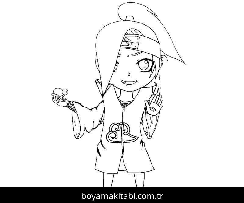 Deidara boyama sayfası – sevimli karakter, sanatsal çalışma