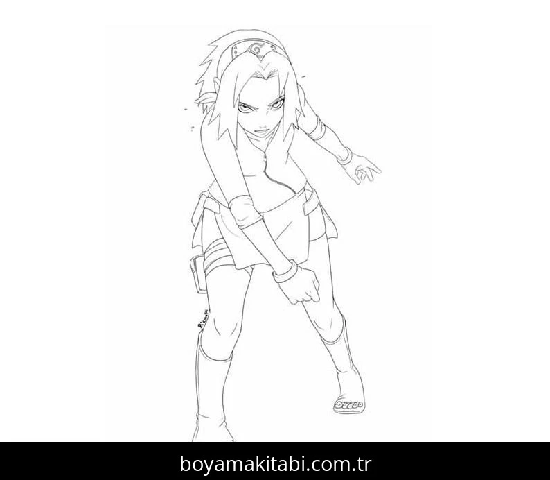 Sakura Haruno boyama sayfası – sanatsal çalışma, çocuklar için
