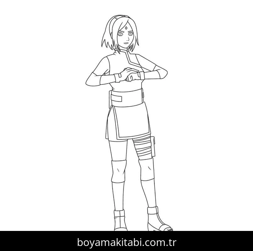 Sakura Haruno boyama sayfası – sevimli karakter, sanatsal çalışma