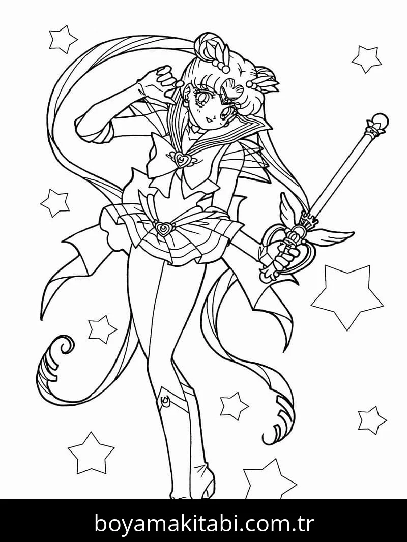 Sailor Moon boyama sayfası #62 – motor becerileri destekler, mürekkep tasarrufu sağlar