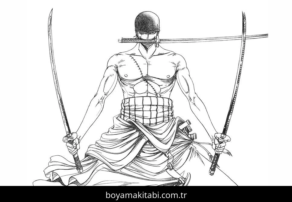 Roronoa Zoro boyama sayfası #29 – kolay boyama, eğitici aktivite