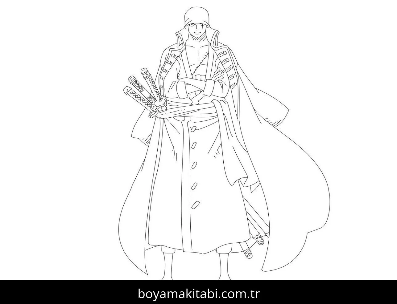 Roronoa Zoro boyama sayfası #34 – sevimli karakter, sanatsal çalışma
