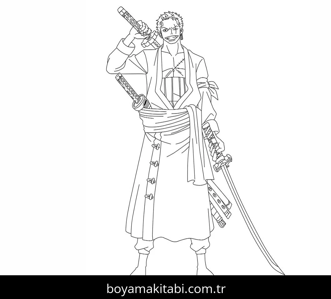 Roronoa Zoro boyama sayfası – sanatsal çalışma, çocuklar için