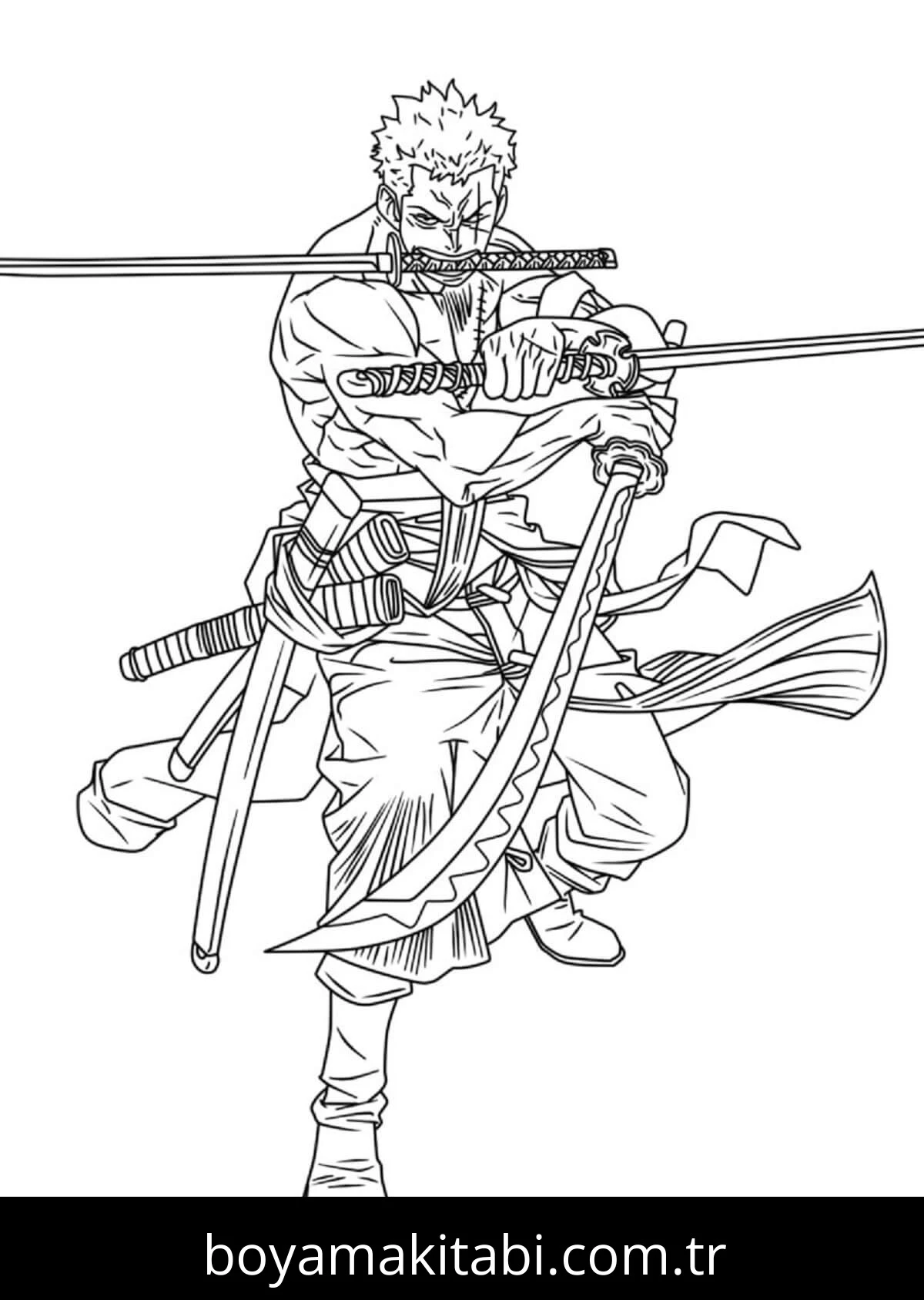 Roronoa Zoro boyama sayfası – basit çizim, kolay boyama