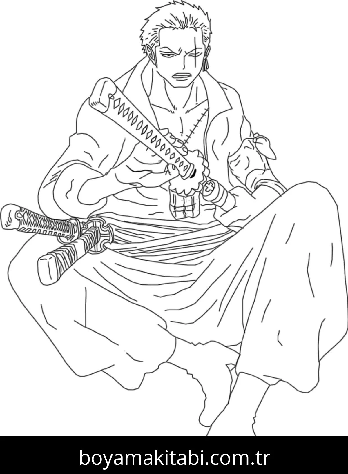 Roronoa Zoro boyama sayfası – boyama çalışması, yaratıcılığı geliştirir