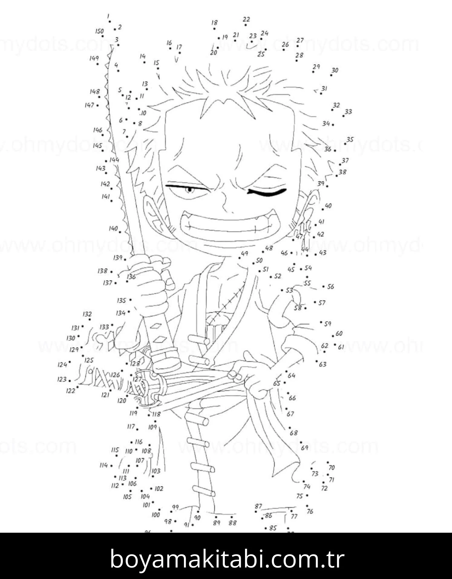 Roronoa Zoro boyama sayfası – renkli çizimler, okul öncesi