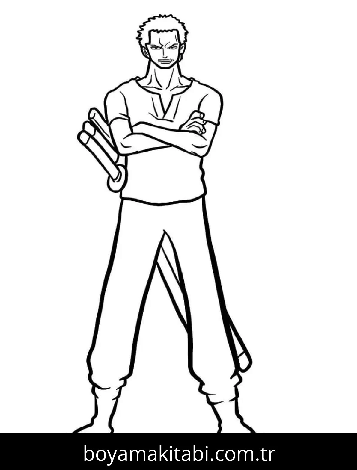 Roronoa Zoro boyama sayfası – kolay boyama, eğitici aktivite