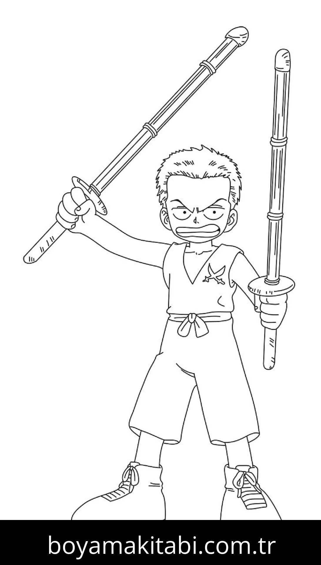 Roronoa Zoro boyama sayfası – boyama etkinliği, çocuk aktivitesi