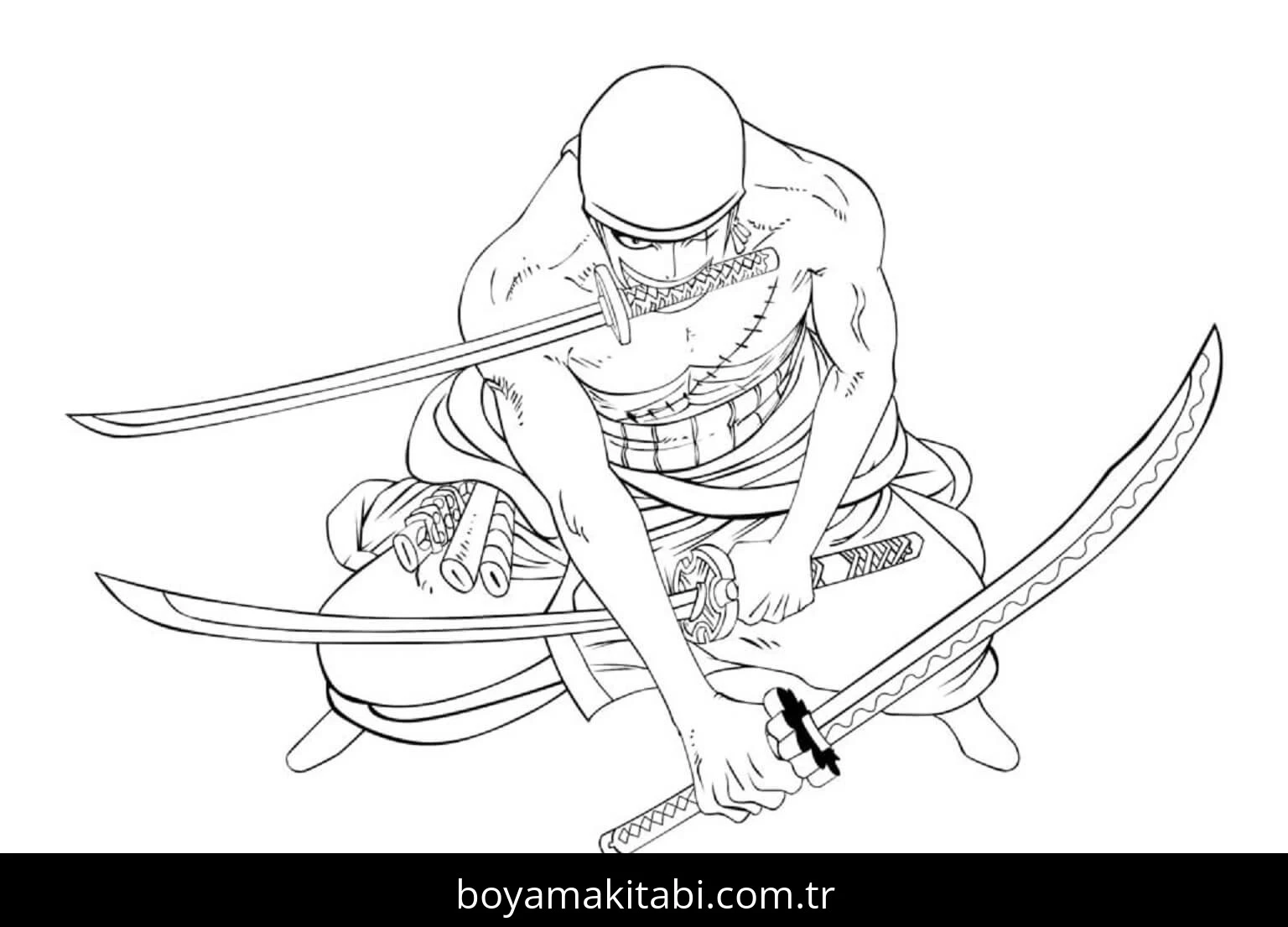Roronoa Zoro boyama sayfası – çizgi film temalı, basit çizim
