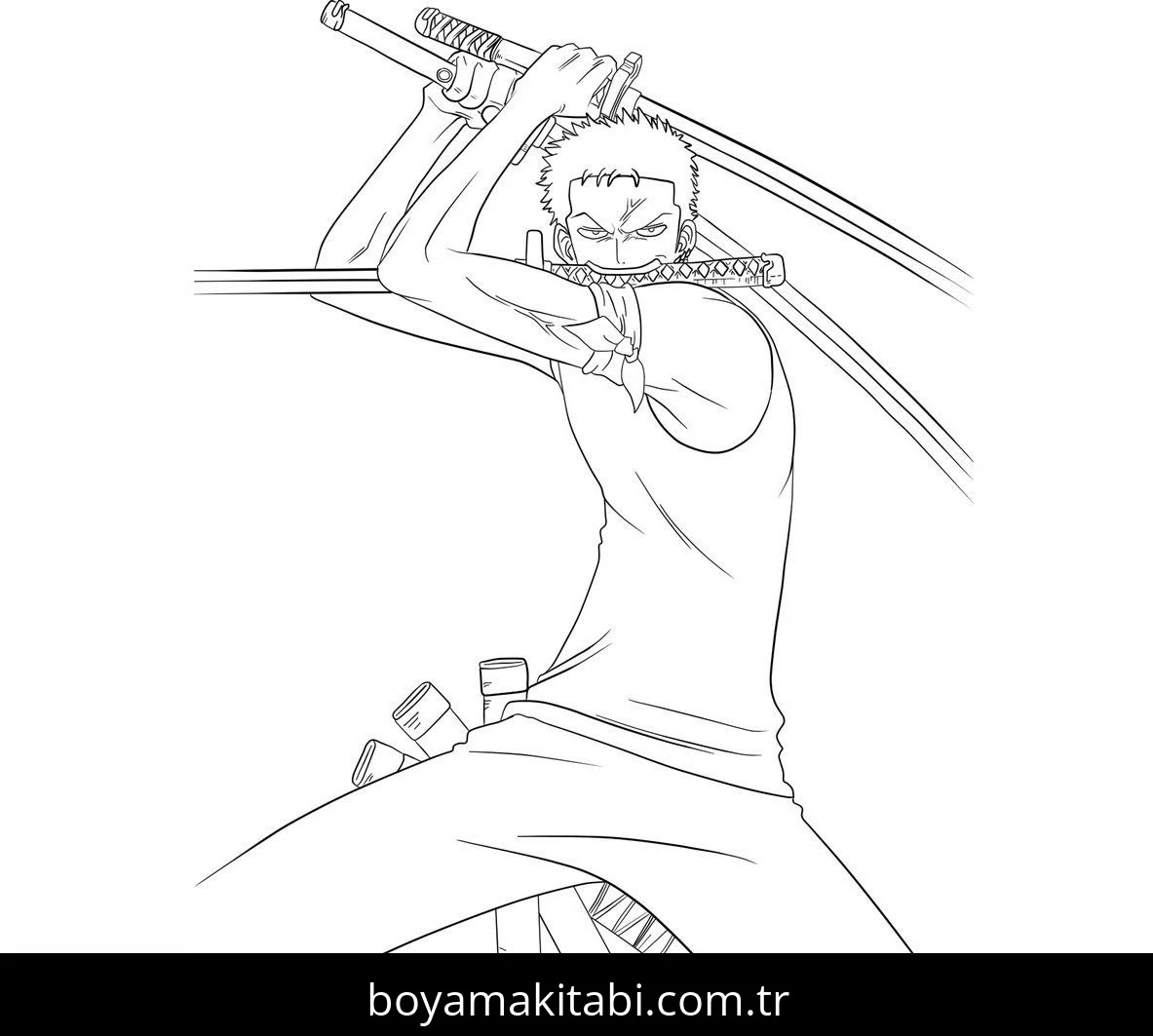 Roronoa Zoro boyama sayfası – eğitici aktivite, yaratıcılık