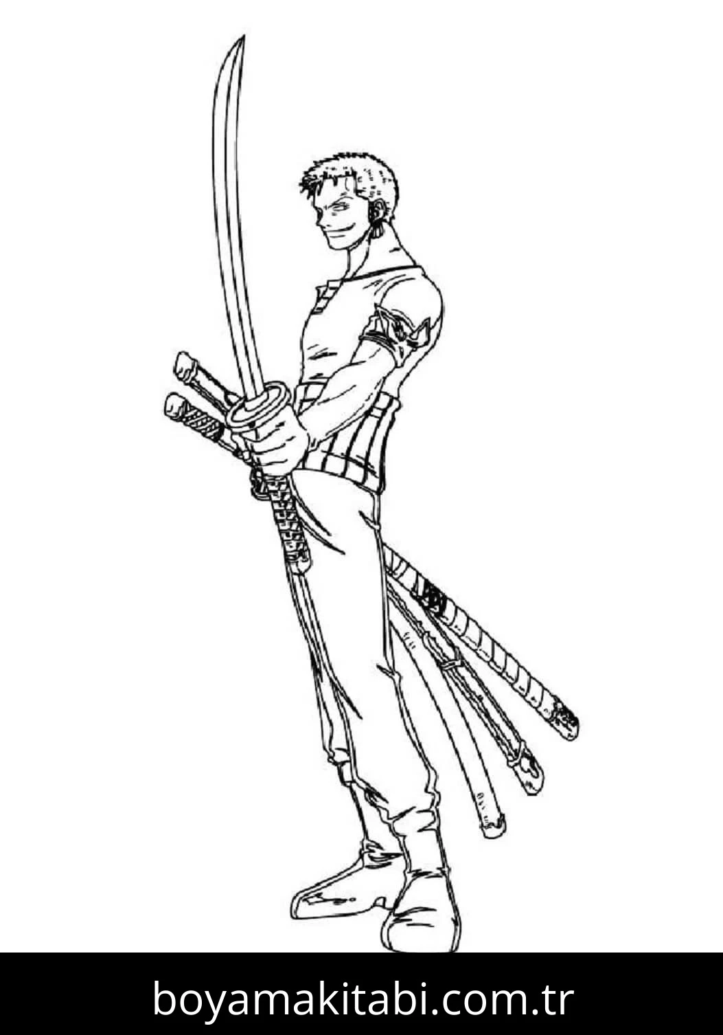 Roronoa Zoro boyama sayfası – el becerilerini geliştirir, boyama çalışması