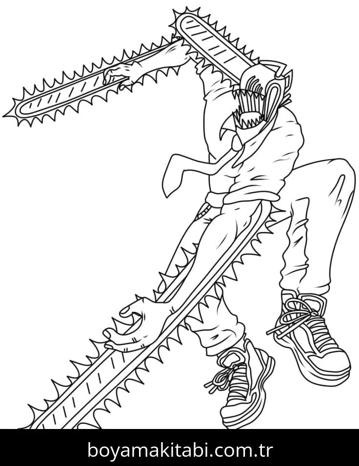 Chainsaw Man boyama sayfası – çocuk aktivitesi, PDF indir