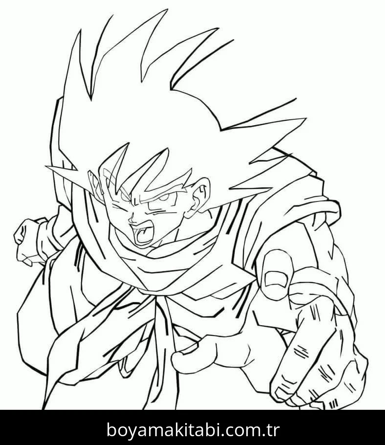 Son Goku boyama sayfası – basit çizim, kolay boyama