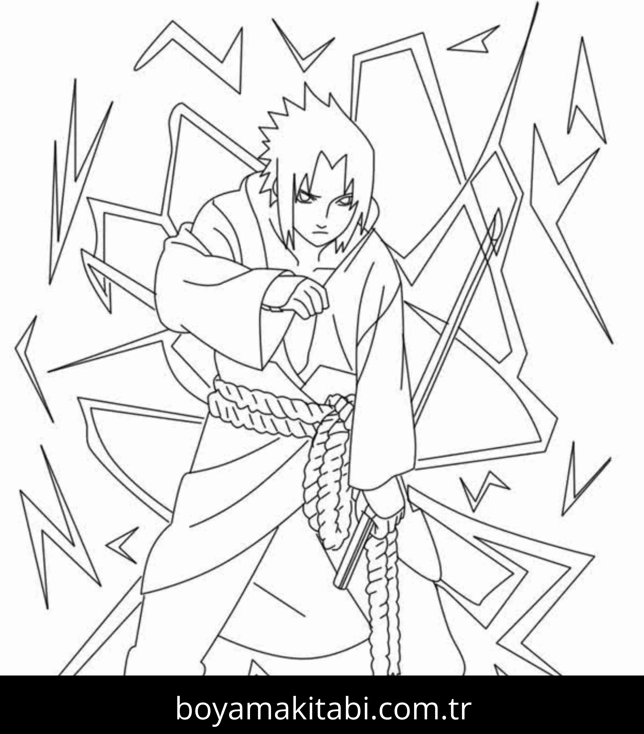 Sasuke Uchiha boyama sayfası – sanatsal çalışma, çocuklar için