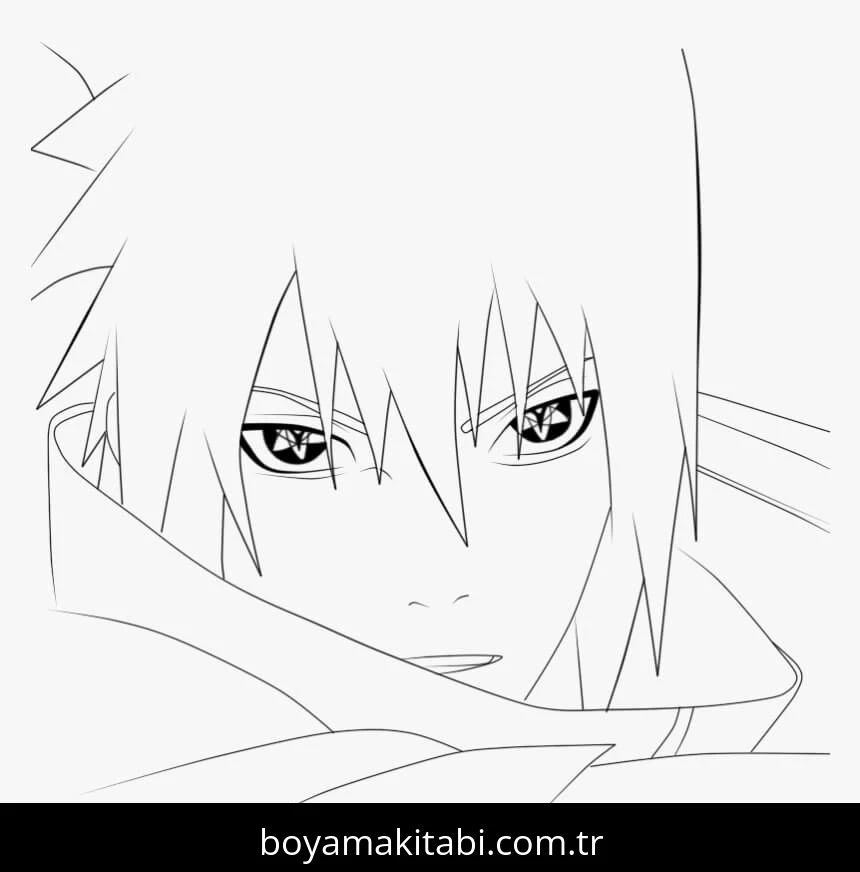 Sasuke Uchiha boyama sayfası – sevimli karakter, sanatsal çalışma
