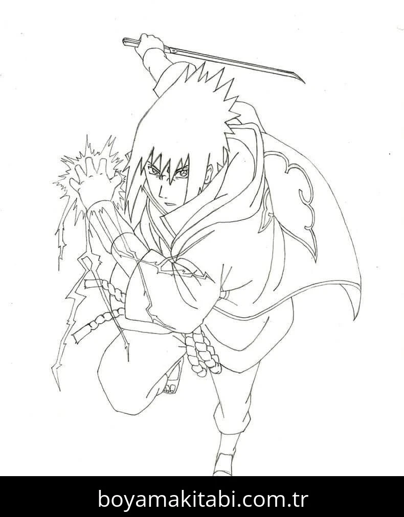 Sasuke Uchiha boyama sayfası – çizgi film temalı, basit çizim