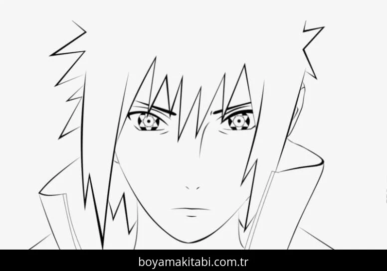 Sasuke Uchiha boyama sayfası – basit çizim, kolay boyama