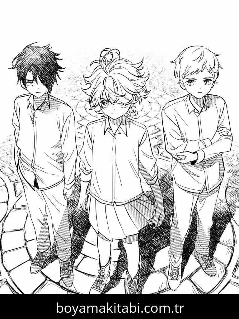The Promised Neverland boyama sayfası – evde etkinlik, ücretsiz yazdır