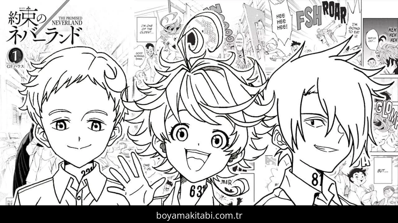 The Promised Neverland boyama sayfası – çocuk aktivitesi, PDF indir