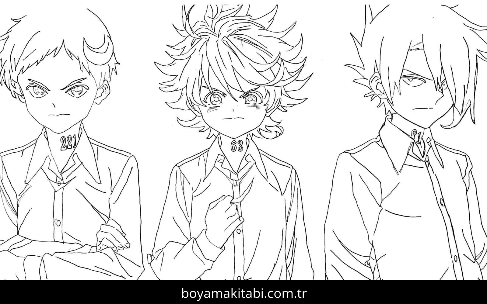 The Promised Neverland boyama sayfası – sanatsal çalışma, çocuklar için