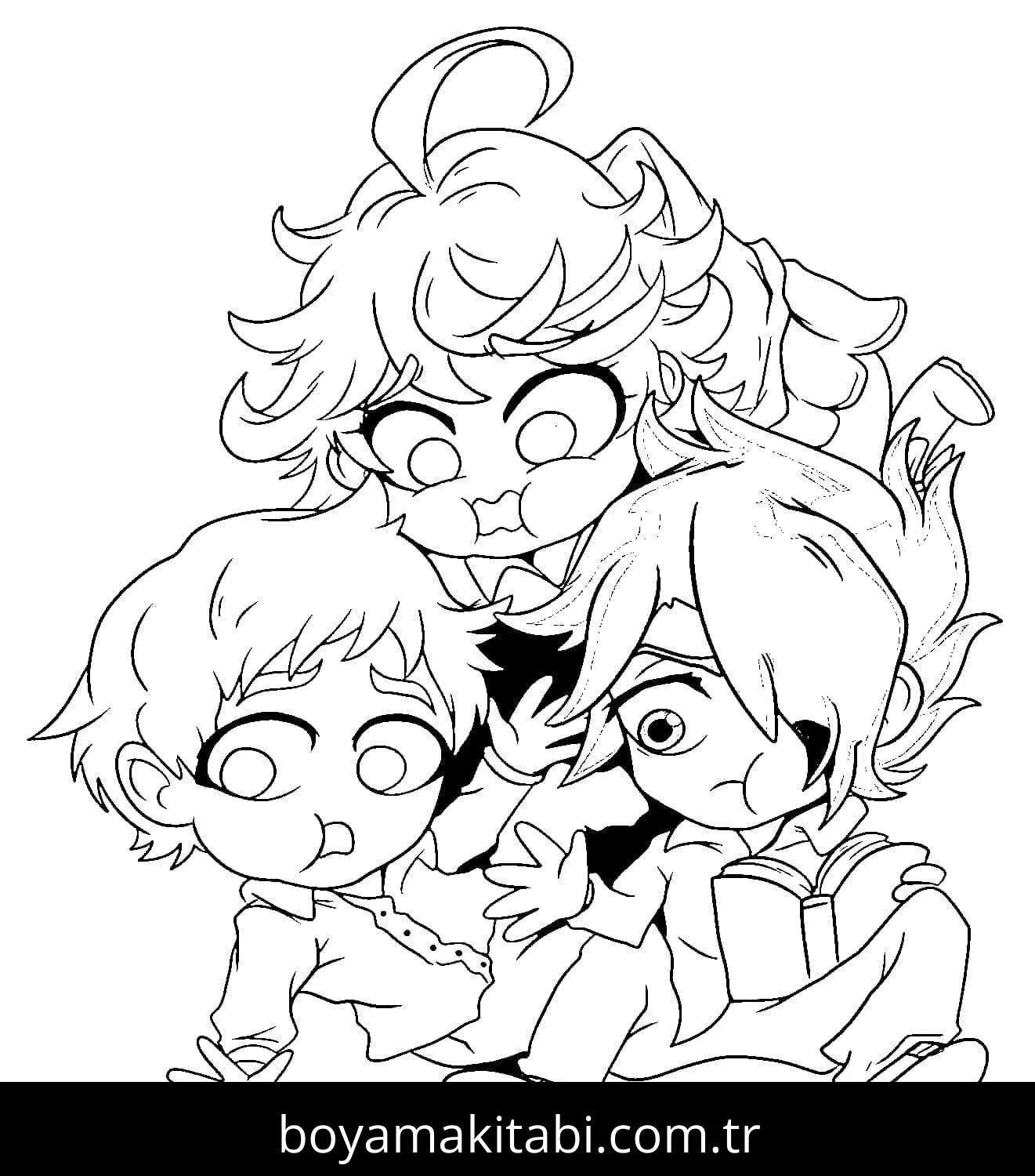 The Promised Neverland boyama sayfası – el becerilerini geliştirir, boyama çalışması