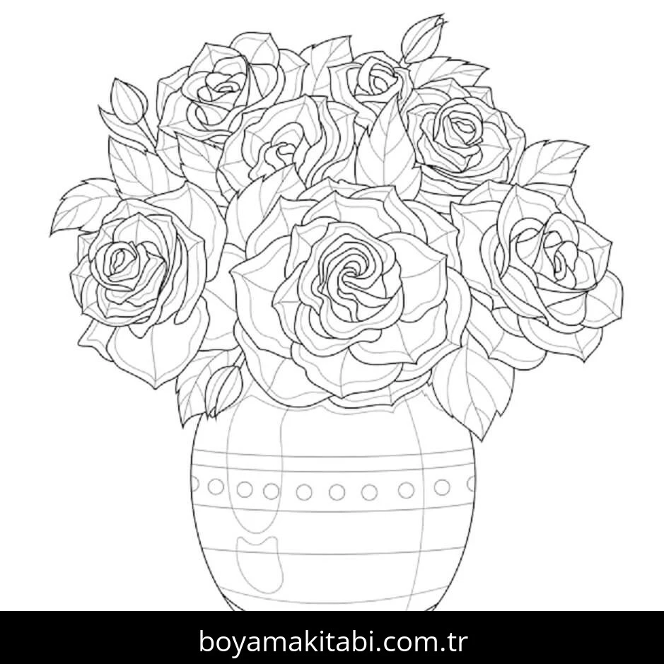 Gül boyama sayfası – basit çizim, kolay boyama