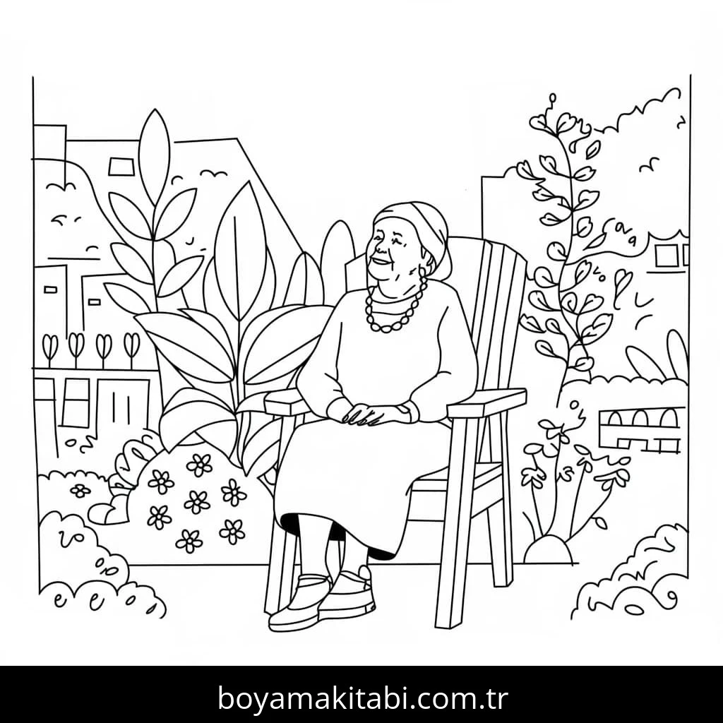 Büyükanne boyama sayfası – el becerilerini geliştirir, boyama çalışması