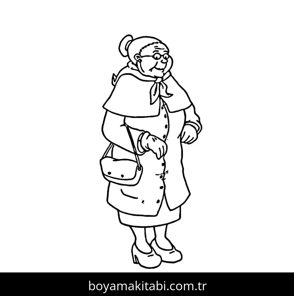 Büyükanne boyama sayfası – keyifli zaman, renkli çizimler