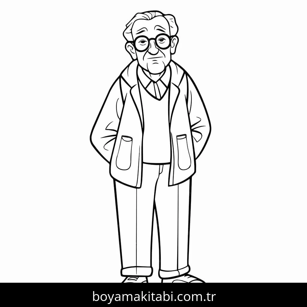 Büyükbaba boyama sayfası – keyifli zaman, renkli çizimler