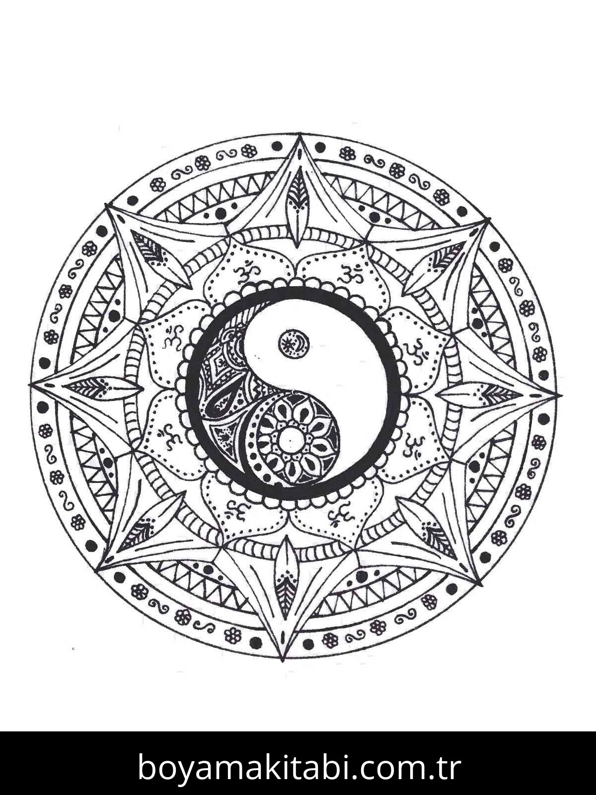 Yin Yang boyama sayfası – çizgi film temalı, basit çizim