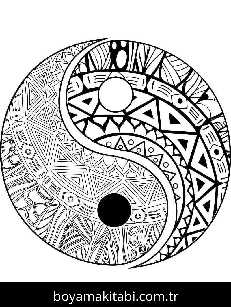 Yin Yang boyama sayfası – çocuk aktivitesi, PDF indir