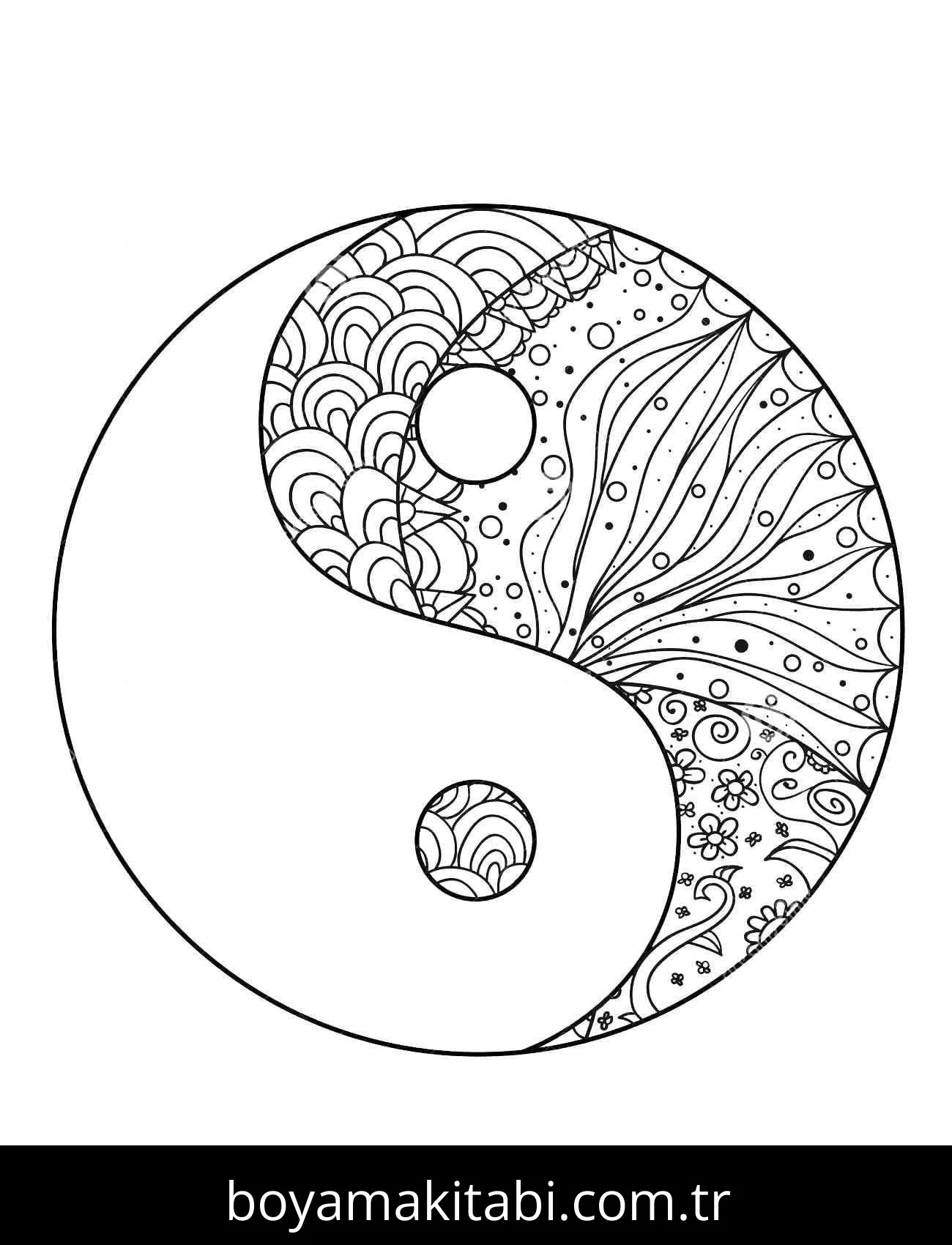 Yin Yang boyama sayfası – eğlenceli etkinlik, el becerilerini geliştirir