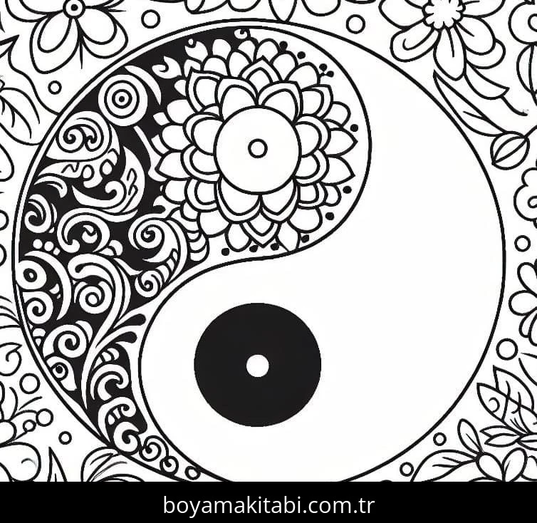 Yin Yang boyama sayfası – evde etkinlik, ücretsiz yazdır